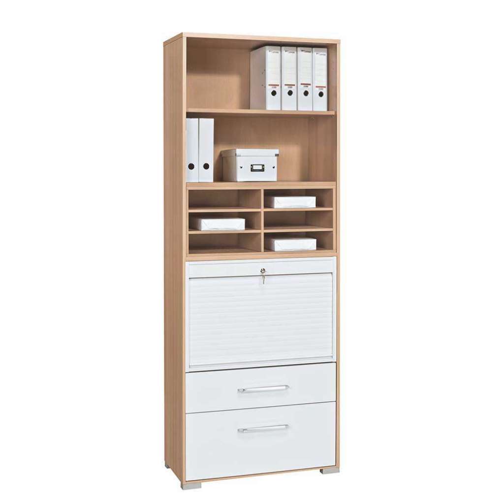Büro Rolloschrank in Weiß und Buche Optik 80 cm breit