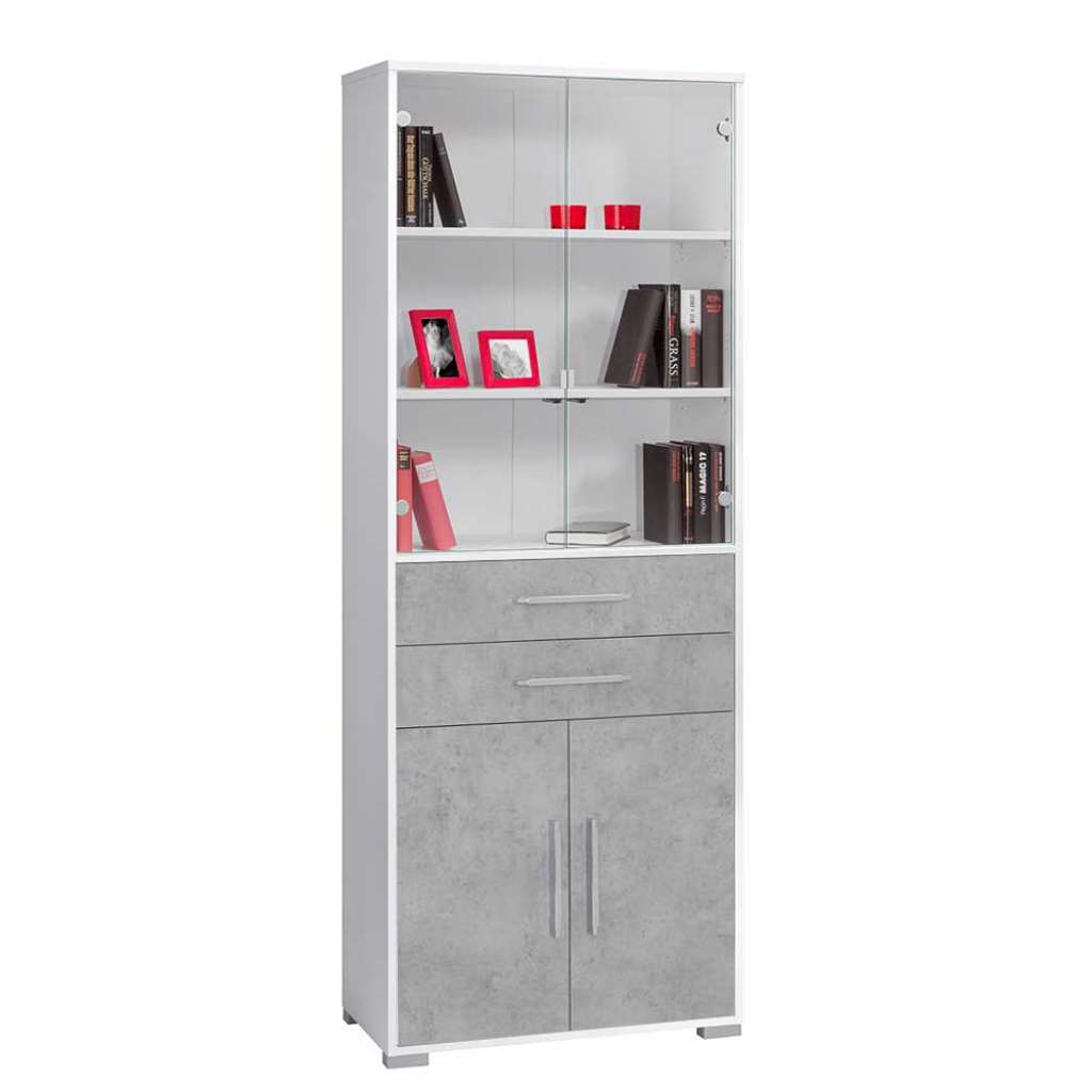 Büro Vitrine in Weiß und Grau 80 cm breit
