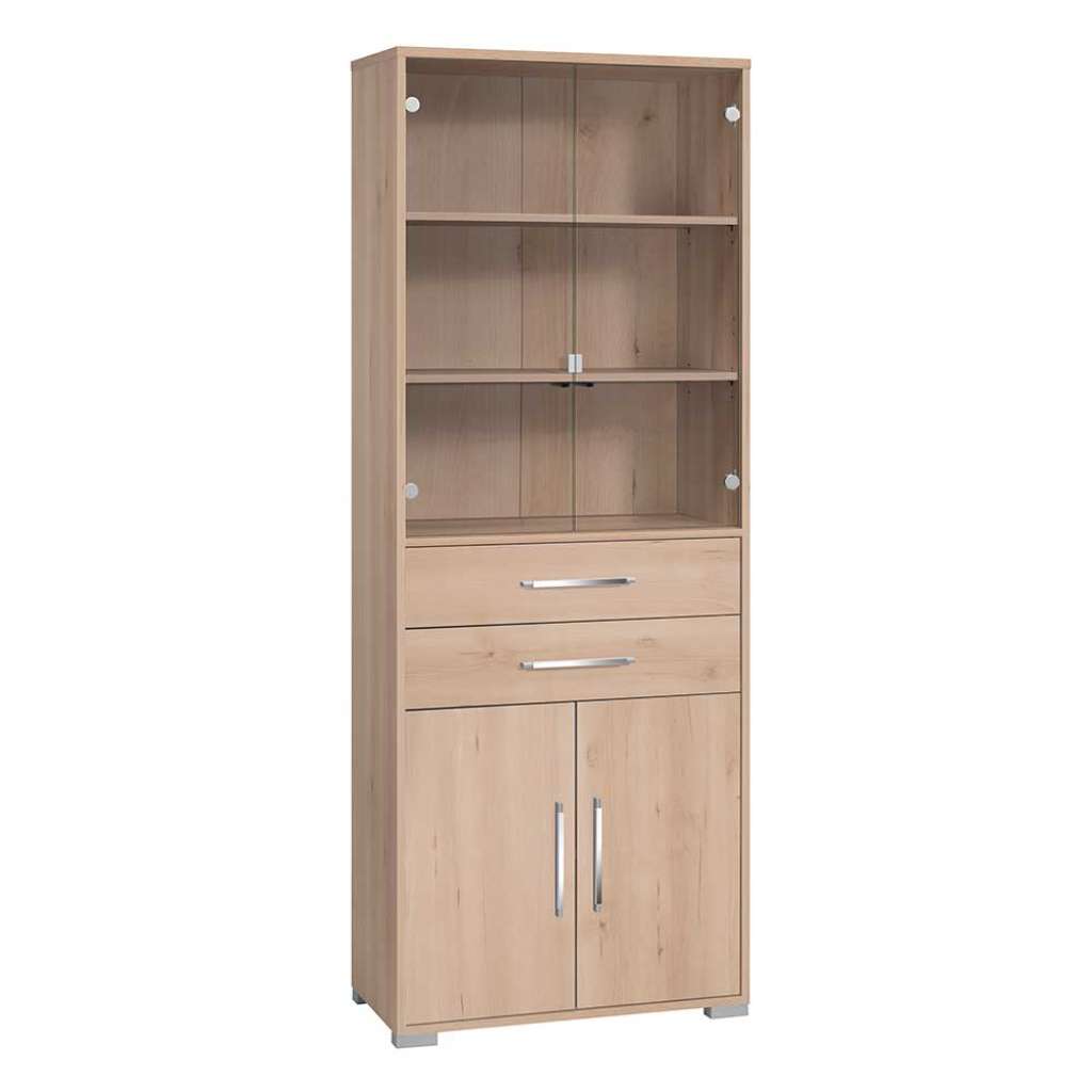 Büro Vitrinenschrank in Buchefarben 80 cm breit