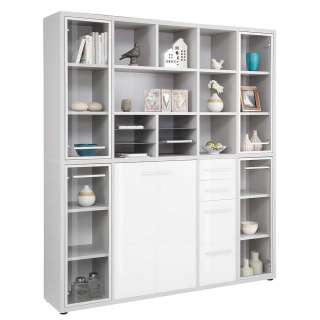 Büro Regalwand in Grau und Weiß 195 cm breit