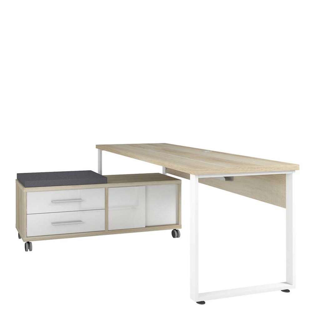 Bürotisch in Eichefarben und Weiß Sitz Rollcontainer (2-teilig)