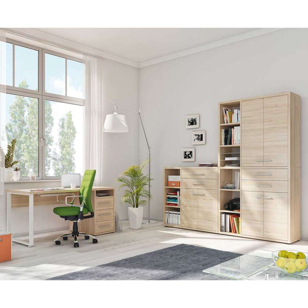 Bürokombination in Eichefarben und Weiß Made in Germany (3-teilig)