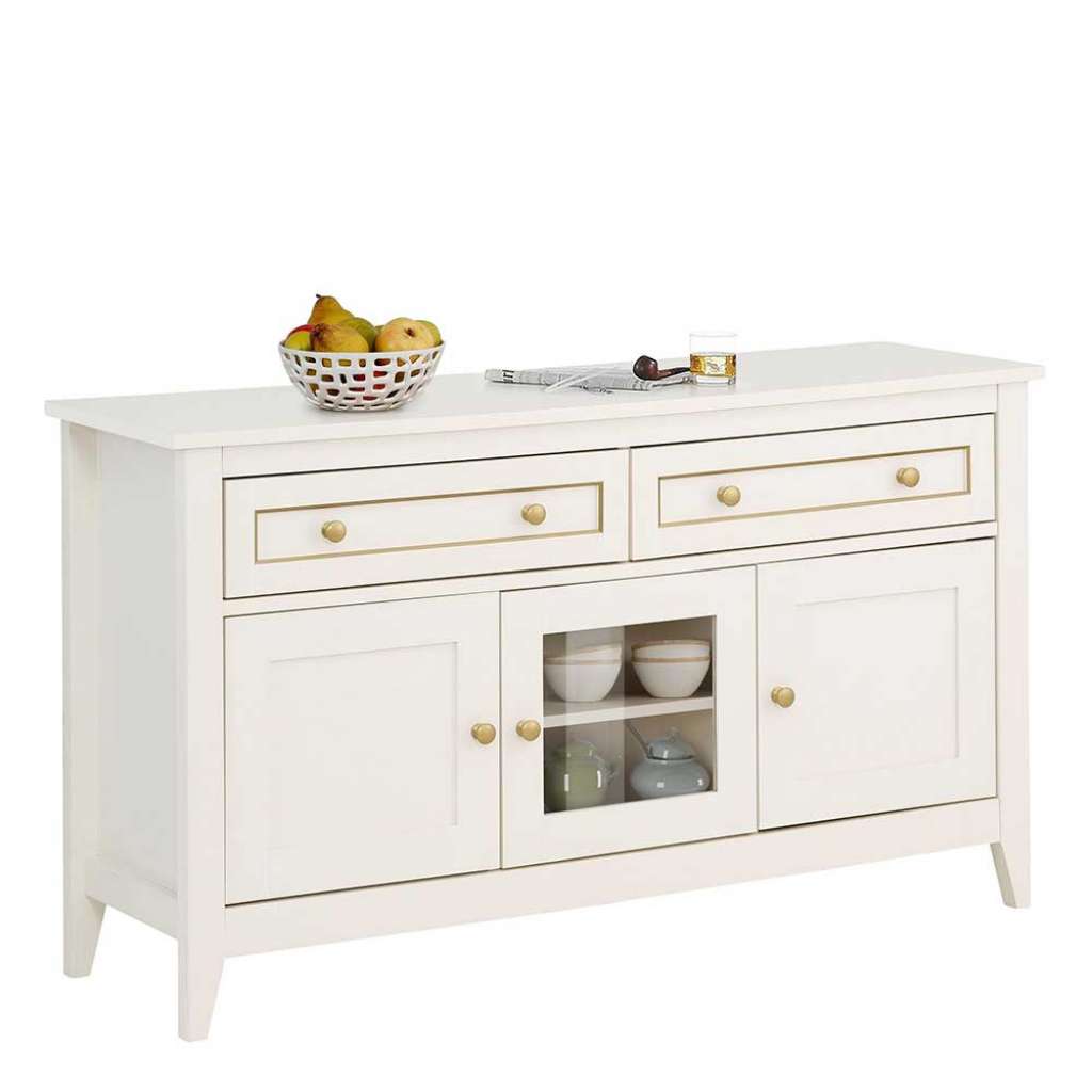 Küchensideboard in Creme Weiß und Goldfarben einer Glastür