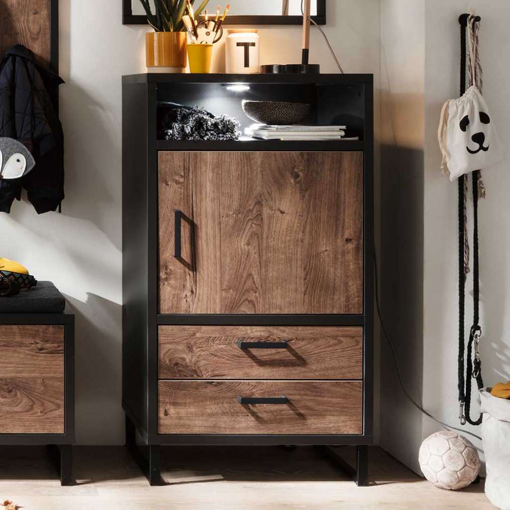 Wohnzimmer Kommode in Eiche dunkel und Dunkelgrau modern