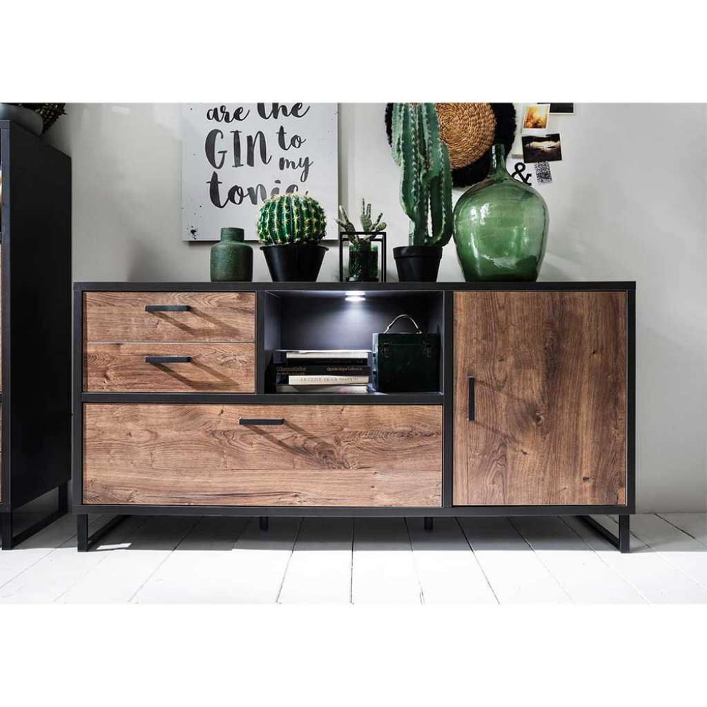 Sideboard in Eiche dunkel und Dunkelgrau offenem Fach