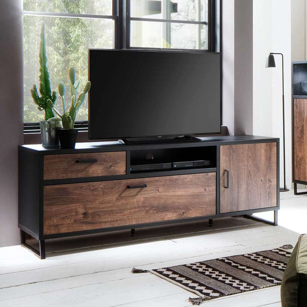 Fernsehschrank in Eiche dunkel und Dunkelgrau 70 cm hoch