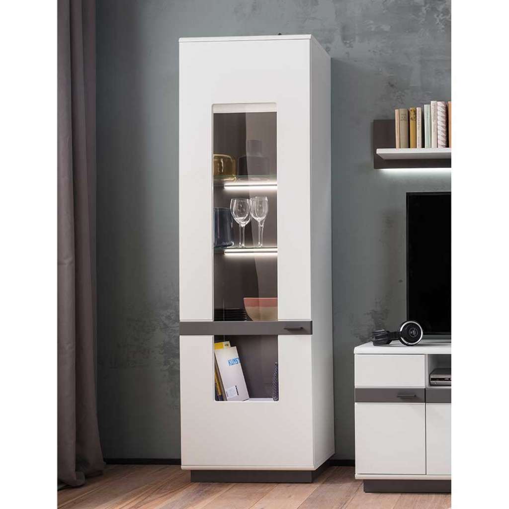 Wohnzimmervitrine in Weiß und Grau 60 cm breit