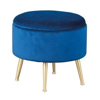 Polsterhocker in Blau Samt Stauraum