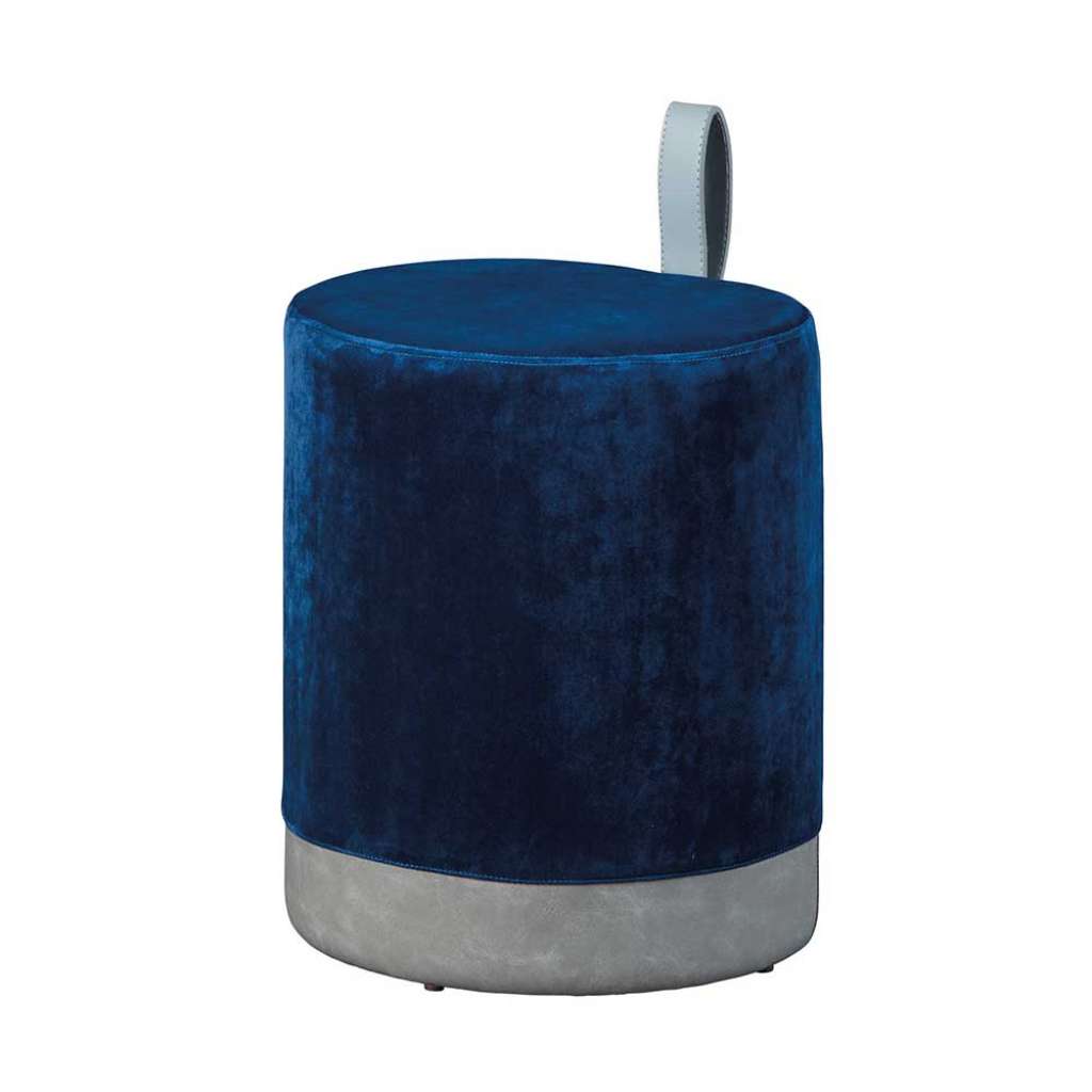 Polsterhocker in Blau und Hellgrau Samtbezug