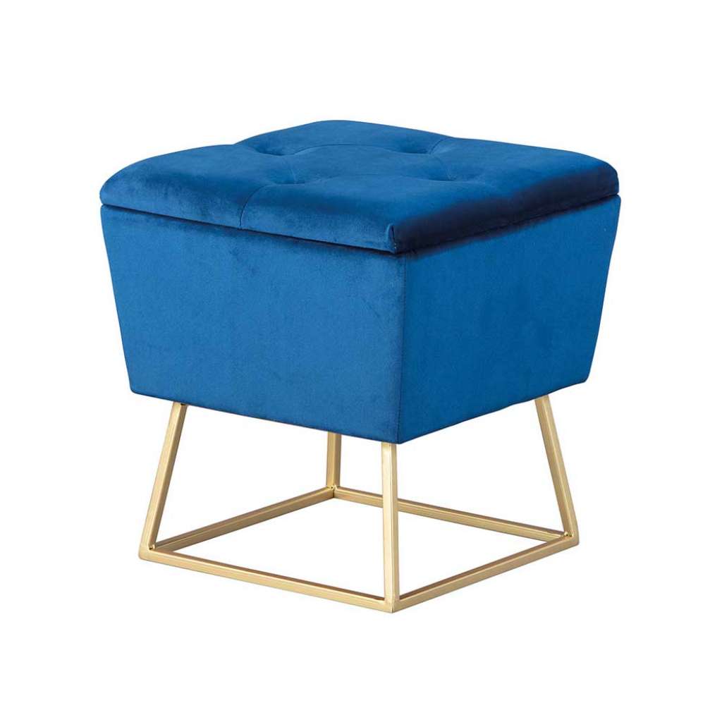 Truhen Polsterhocker in Blau Samt Retro Design