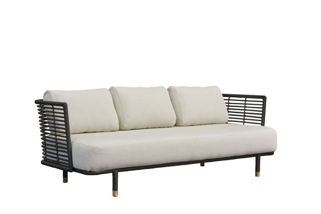 Cane-line - Sense 3-sitzer Sofa - Rattan schwarz - off-white (Swipe) - indoor