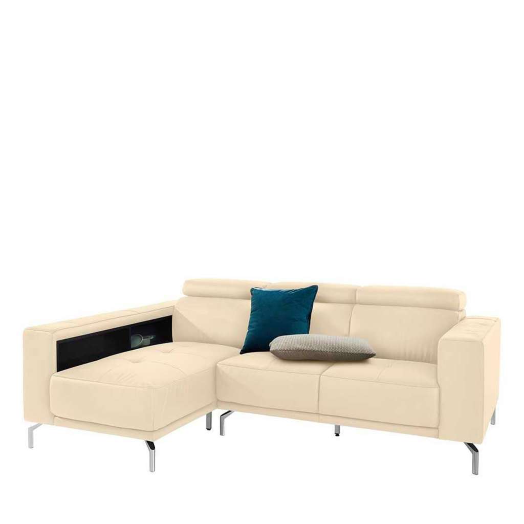 Kunstleder Eckcouch in Creme Weiß verstellbarer Lehne
