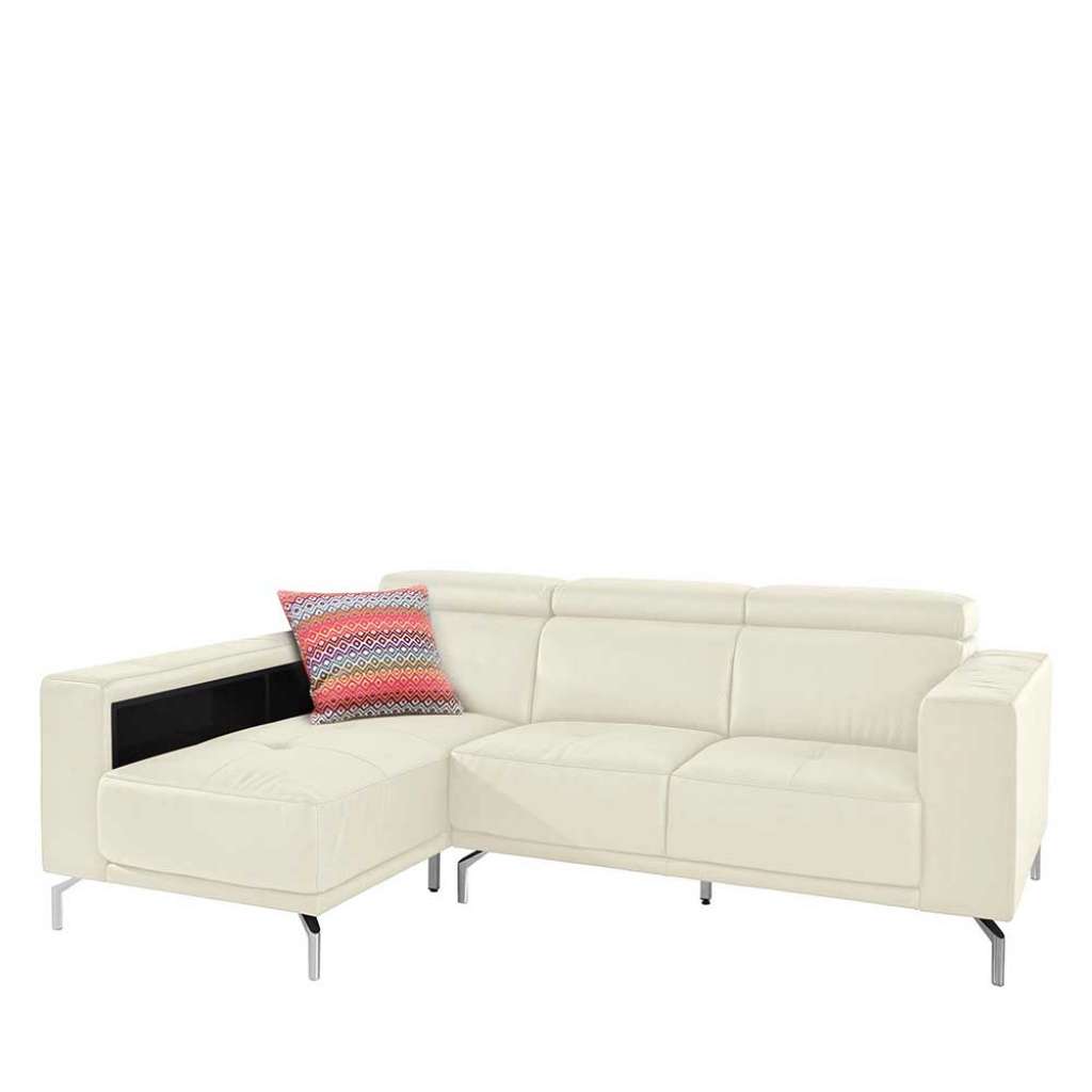 Leder Ecksofa in Creme Weiß verstellbarer Rückenlehne