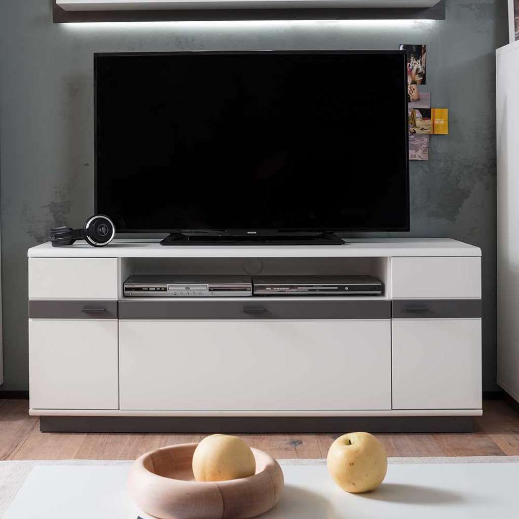 TV Board in Weiß und Grau Klappe