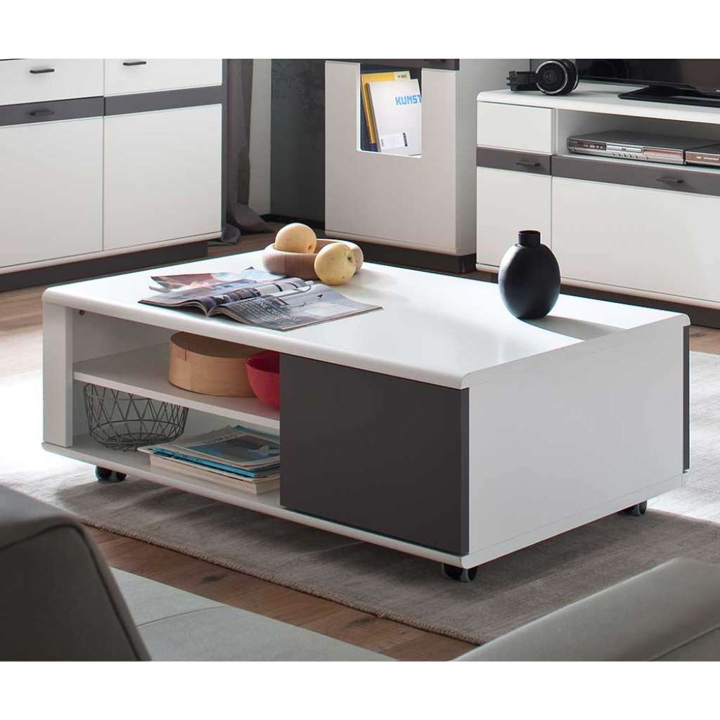 Rollbarer Wohnzimmertisch in Grau und Weiß 115 cm breit