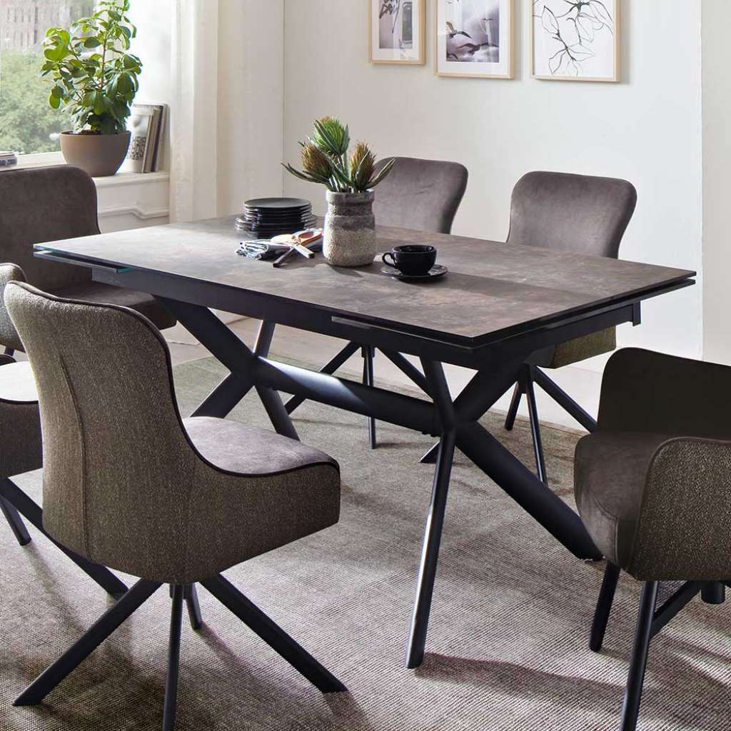 Ausziehtisch in Dunkelbraun und Schwarz Hochdrucklaminat beschichtet