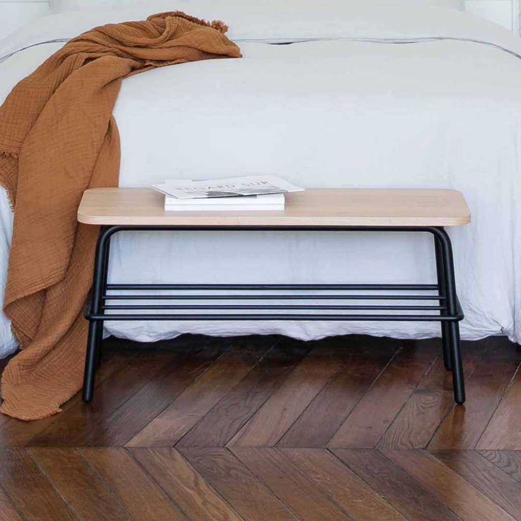 Garderoben Sitzbank in Schwarz und Eiche Optik Schuhablage