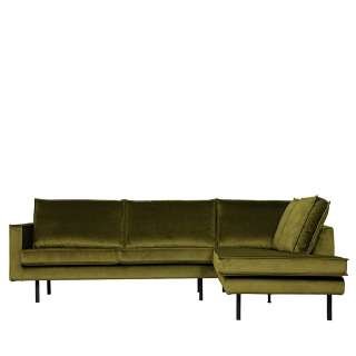 Samt Eckcouch in Olivgrün Retro Design