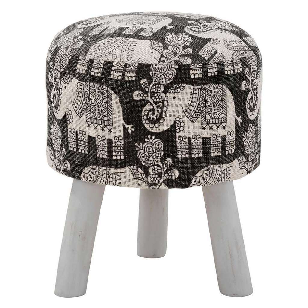 Sitzhocker in Weiß und Dunkelgrau Webstoff Elefant Motiven verziert