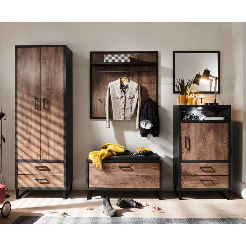 Garderobenset in Eiche dunkel und Dunkelgrau modern (5-teilig)