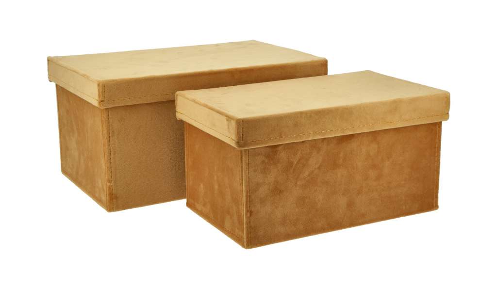 Aufbewahrungsboxen, 2er-Set ¦ gelb ¦ Samt, Pappe ¦ Maße (cm): B: 31 H: 20 T: 16 Regale > Regal-Aufbewahrungsboxen - Höffner