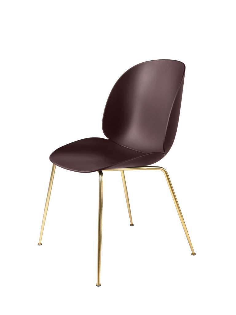 Gubi - Beetle Dining Stuhl - Gestell messing - dark pink - indoor