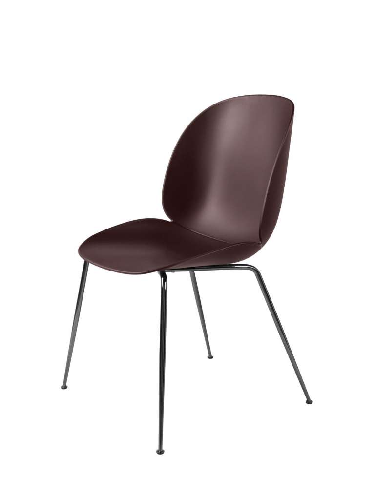 Gubi - Beetle Dining Stuhl - Gestell chrome schwarz - dark pink - indoor