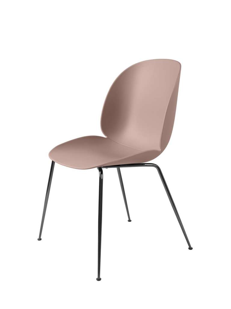 Gubi - Beetle Dining Stuhl - Gestell chrome schwarz - pink - indoor