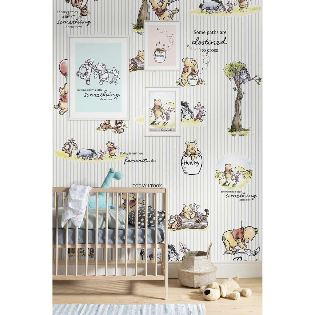 home24 Vlies Fototapete Winnie Pooh Stripes