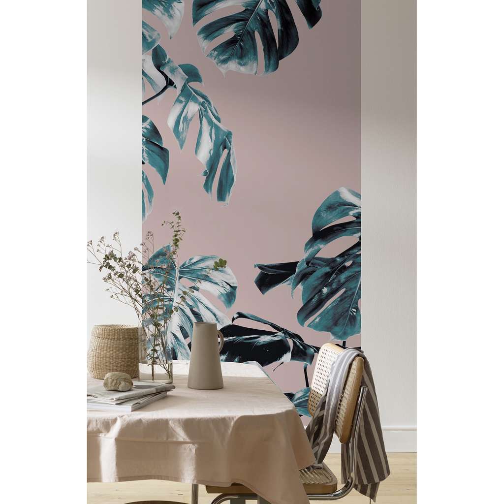 home24 Vlies Fototapete Monstera Rosé Panel II