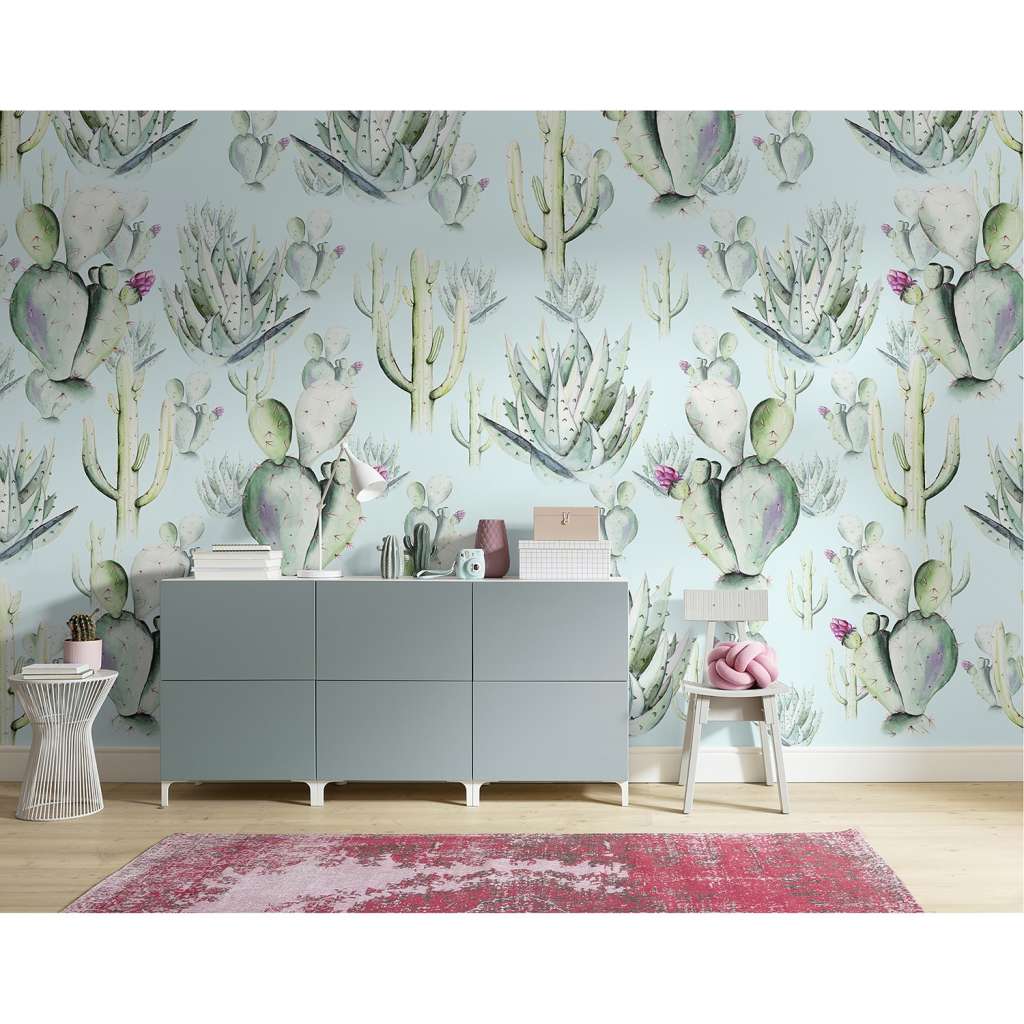 home24 Vlies Fototapete Cactus Blue
