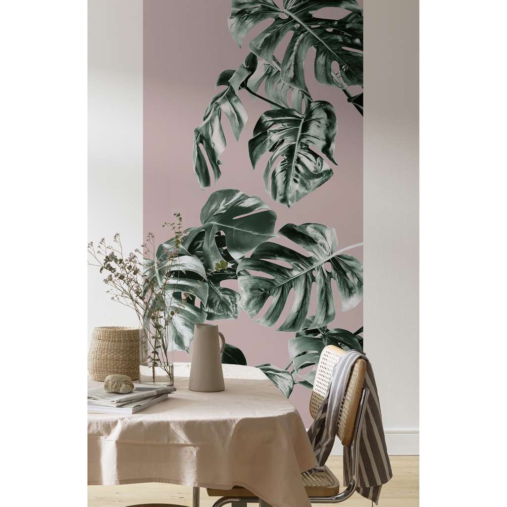 home24 Vlies Fototapete Monstera Rosé Panel I