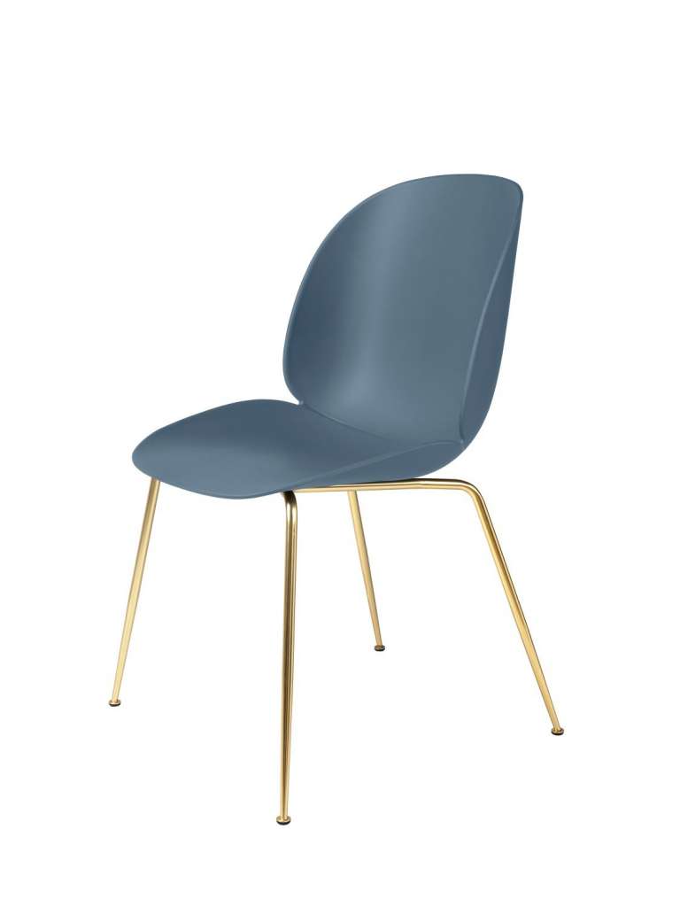 Gubi - Beetle Dining Stuhl - Gestell messing - blau grau - indoor