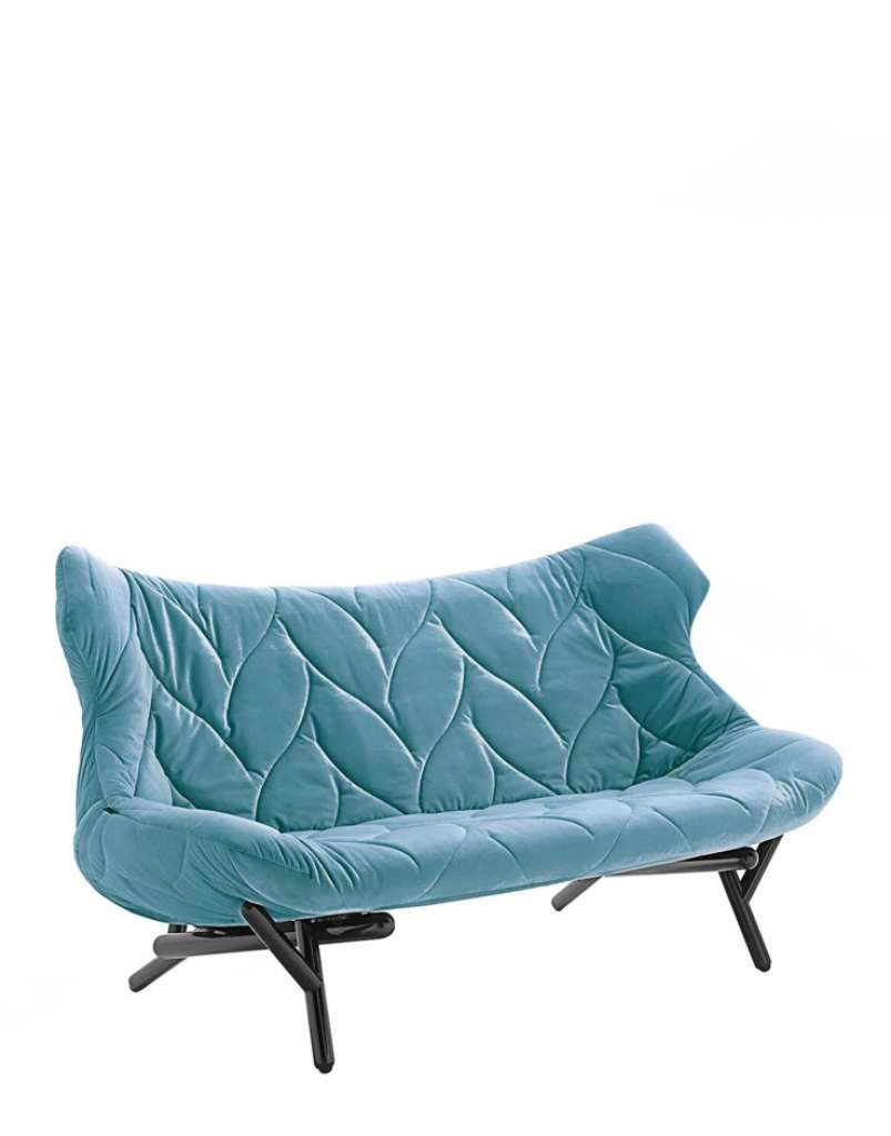 Kartell - Foliage 2-Sitzer Gestell schwarz - Samt petrol - indoor