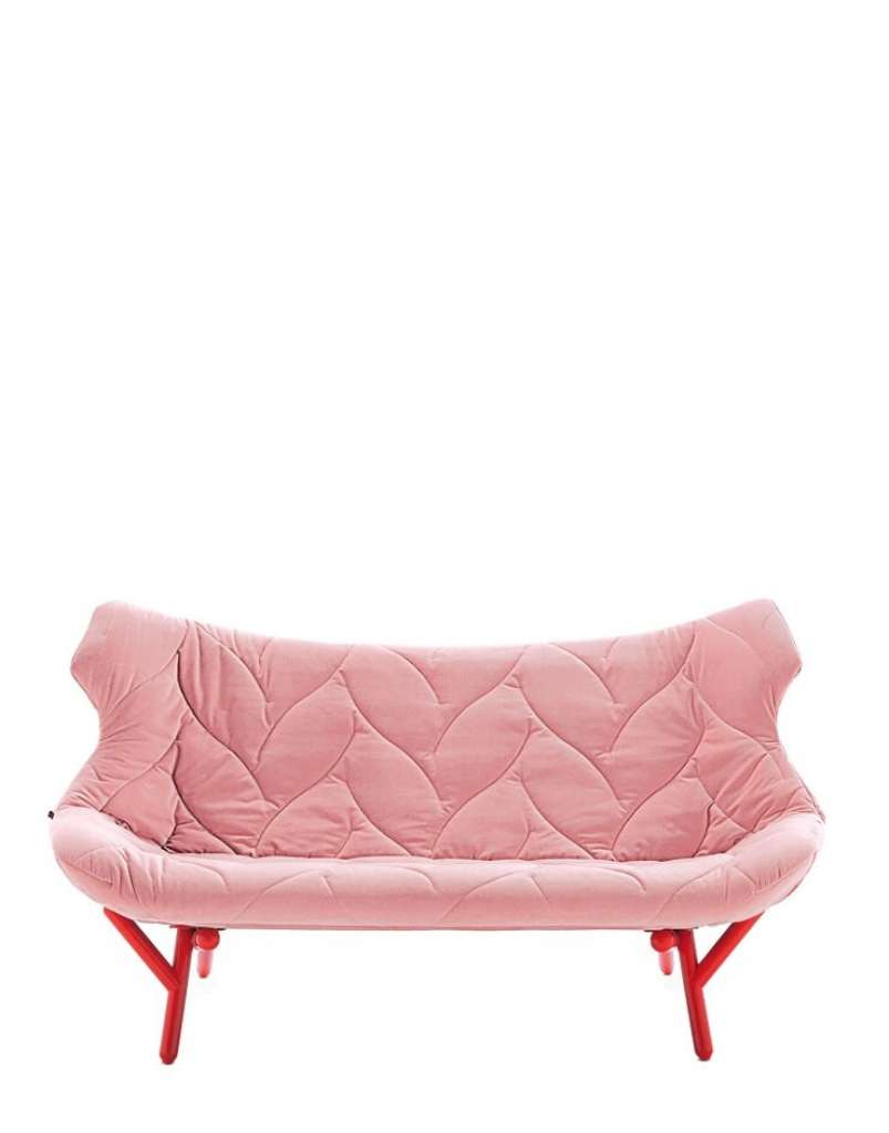 Kartell - Foliage 2-Sitzer Gestell rot - Samt rosa - indoor