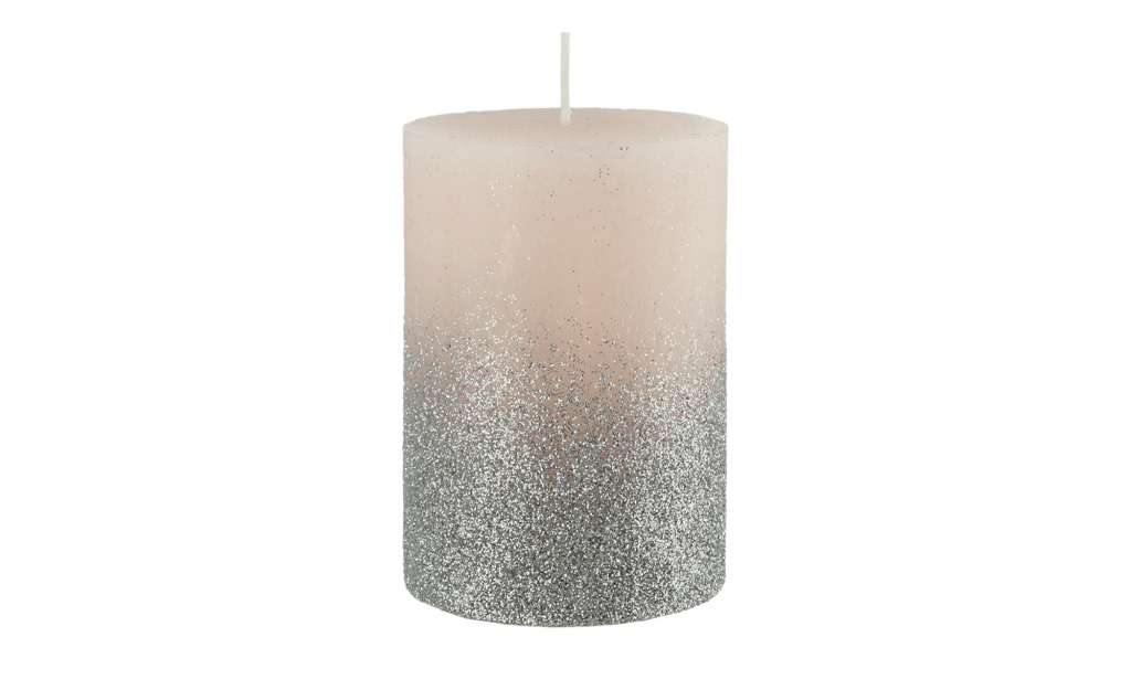 Stumpenkerze mit Glitzer ¦ silber ¦ Wachs ¦ Maße (cm): H: 10 Ø: 6.8 Dekoration > Kerzen & Lichter - Höffner