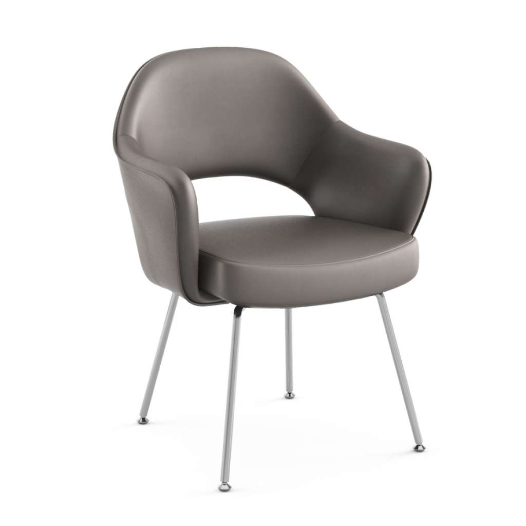 Knoll International - Saarinen Konferenz Armlehnstuhl - Bezug Volo grau - Stuhlbeine Chrom poliert - indoor
