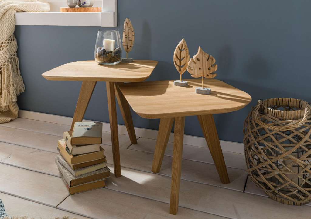 Couchtisch 2er Set Wildeiche 50x50x41/47 natur geölt STOCKHOLM #40
