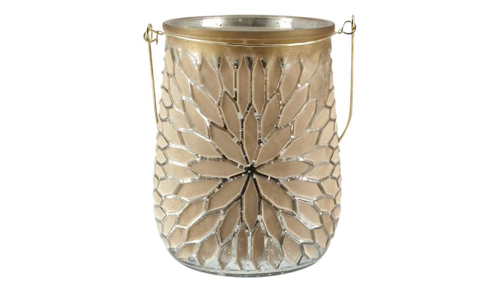 Windlicht  Blume ¦ beige ¦ Metall, Glas  ¦ Maße (cm): H: 18 Ø: 14 Dekoration > Laternen & Windlichter - Höffner