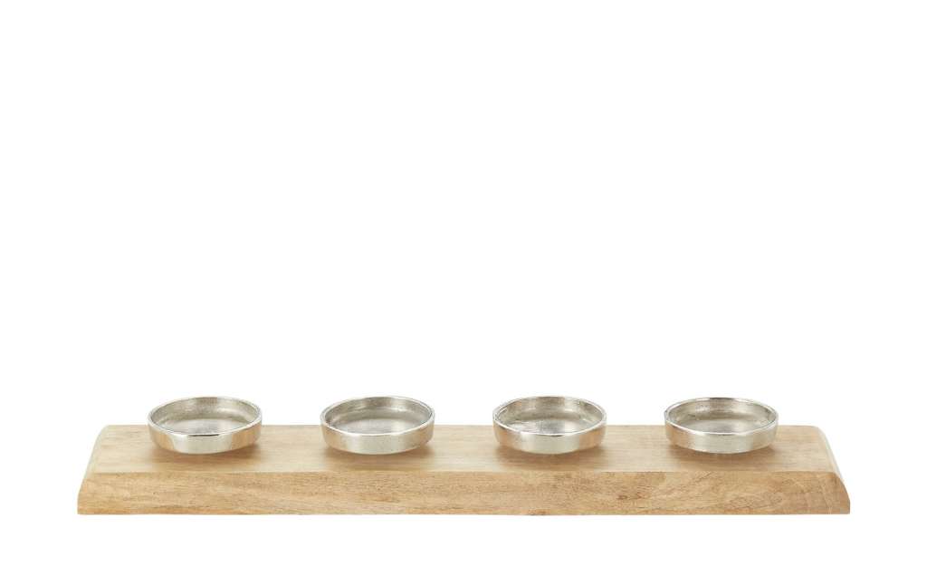 4er Kerzenständer ¦ holzfarben ¦ Holz, Aluminum ¦ Maße (cm): B: 63 H: 14 T: 6 Dekoration > Kerzen & Lichter > Kerzenständer - Höffner