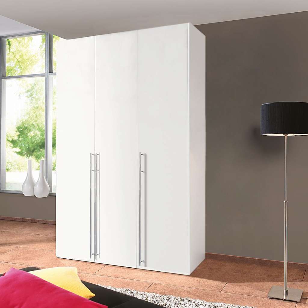 home24 Express Möbel Drehtürenschrank Brooklyn I Polarweiß 150x216x58 cm (BxHxT) 3-türig Spanplatte Modern
