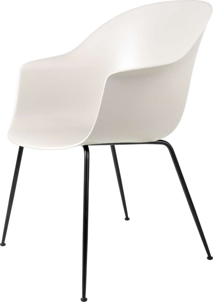 Gubi - Bat Dining Stuhl - Gestell black matt - alabaster white - Kunststoffgleiter - indoor