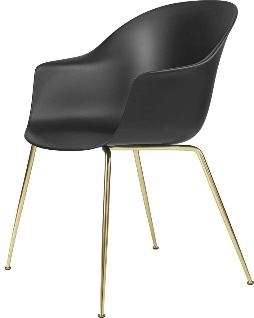 Gubi - Bat Dining Stuhl - Gestell brass semi matt - black - Kunststoffgleiter - indoor