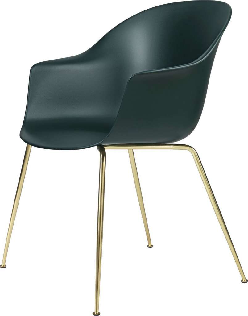 Gubi - Bat Dining Stuhl - Gestell brass semi matt - dark green - Kunststoffgleiter - indoor