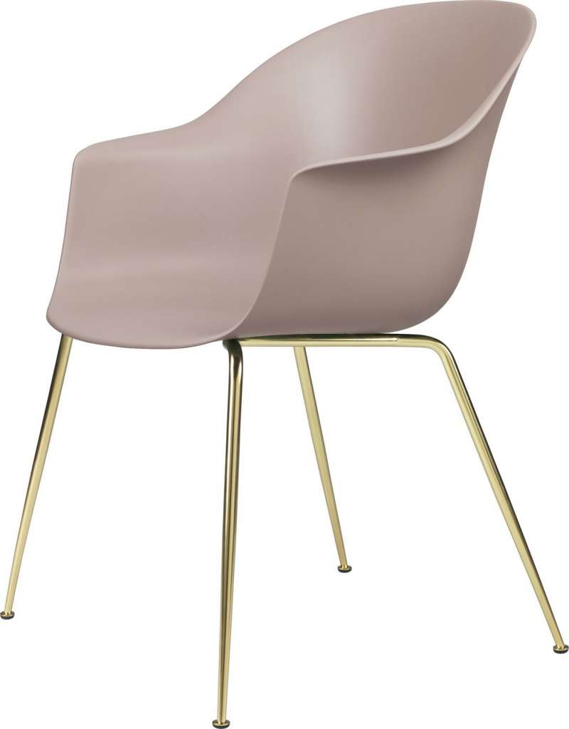 Gubi - Bat Dining Stuhl - Gestell brass semi matt - sweet pink - Kunststoffgleiter - indoor