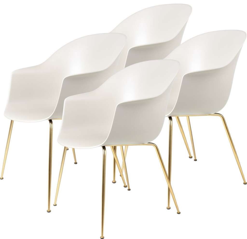 Gubi - Bat Dining Stuhl 4er Set - Gestell brass semi matt - alabaster white - indoor