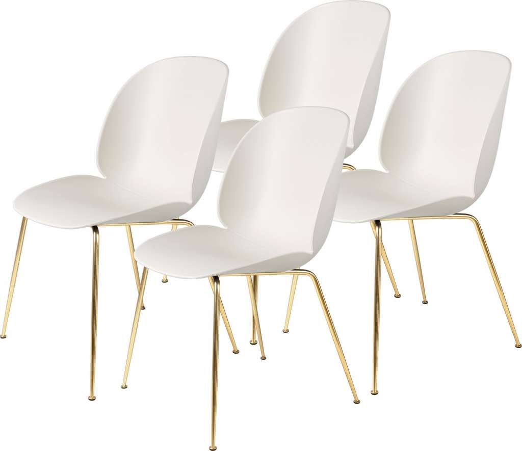 Gubi - Beetle Dining Stuhl 4er Set - Gestell brass semi matt - alabaster white - indoor
