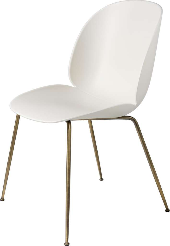 Gubi - Beetle Dining Stuhl - Gestell antik Messing - alabaster white - Kunststoffgleiter - indoor