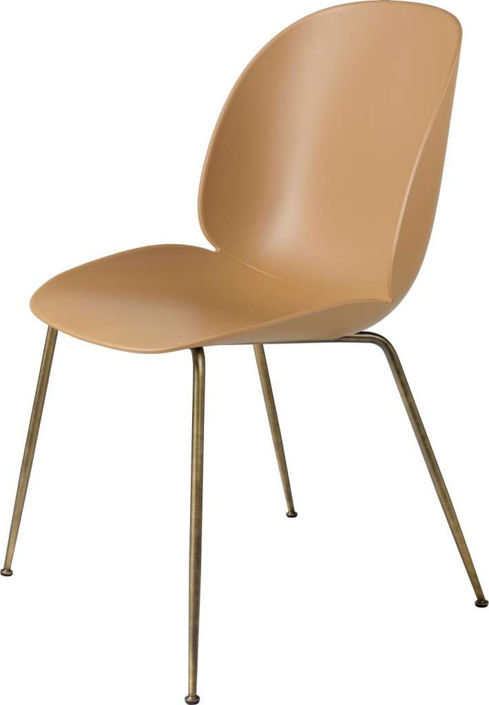 Gubi - Beetle Dining Stuhl - Gestell antik Messing - amber brown - Kunststoffgleiter - indoor