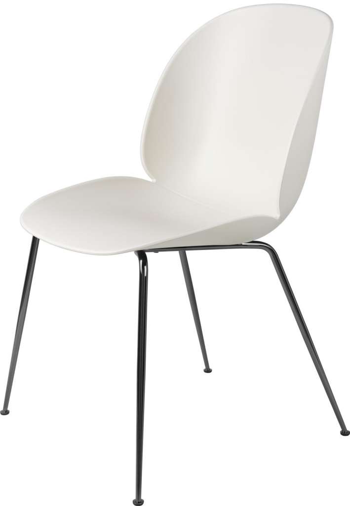 Gubi - Beetle Dining Stuhl - Gestell Chrom schwarz - alabaster white - Kunststoffgleiter - indoor